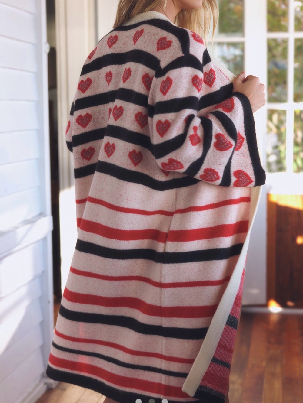 Anthropologie Pink, Red & Black Striped Heart Cardigan